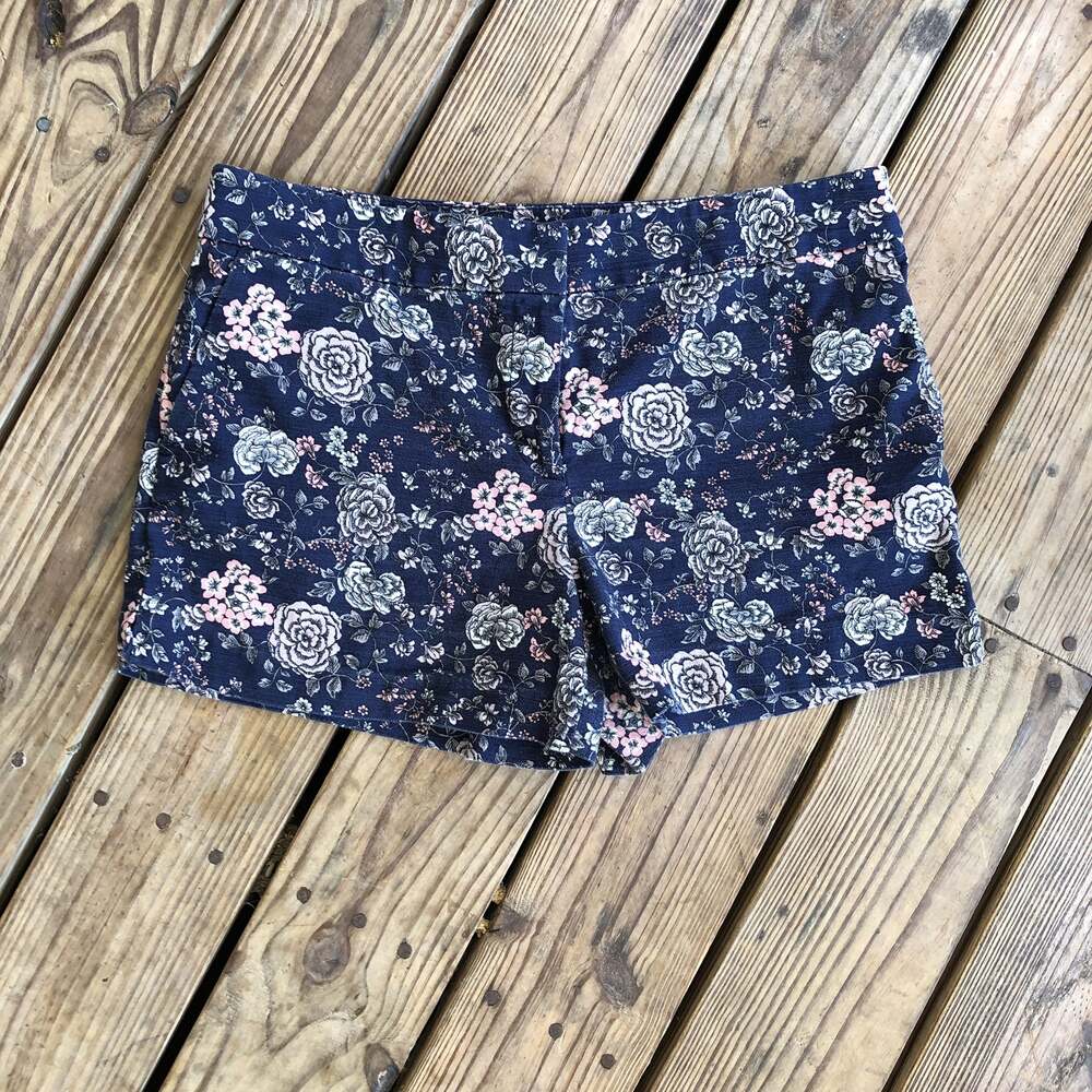 Loft The Riviera Short Julie Blue Floral Printed Stretch Cotton Shorts size 12